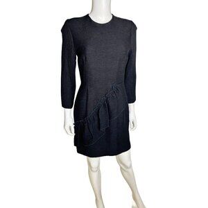 Sandro Paris Women's Textured Black Dress With Ruffles-LT3009